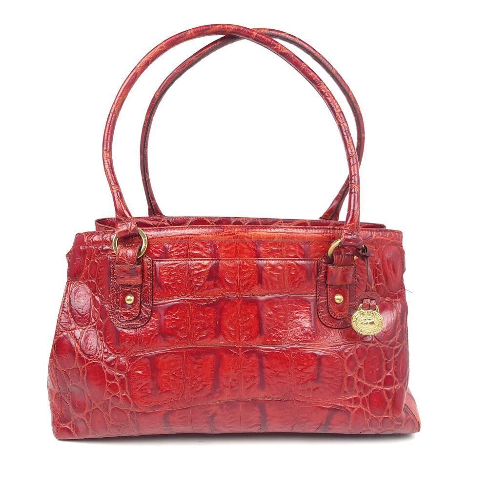 BRAHMIN Large Red Croc Embossed Luxury Leather Tote Shoulder Bag + Wallet Set - Picture 2 of 16